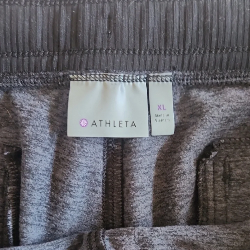 ATHLETA 🏃♀️ CHARCOAL GRAY/BLACK ZIPPER POCKETS/LEGS SWEATPANTS JOGGERS Women XL - Picture 4 of 5